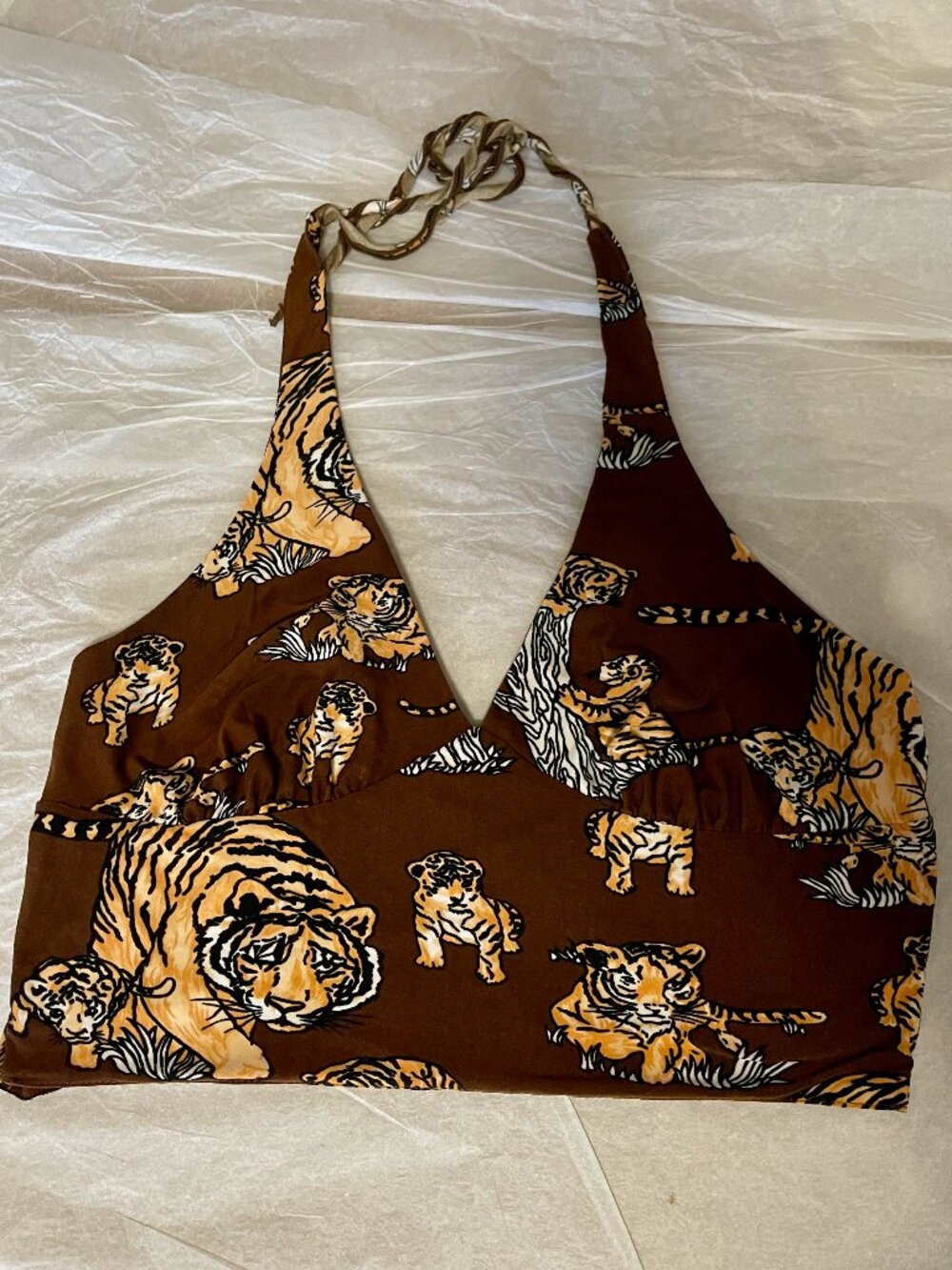 Genuine Volcom Gals vintage halter top tiger backless beach skate surf crop Y2K